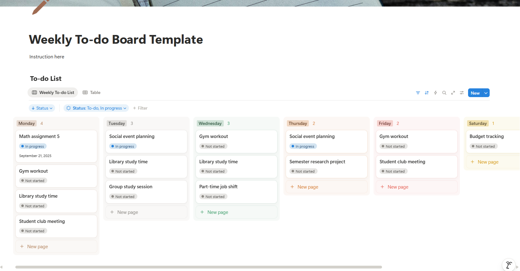 Weekly Plan Template For Students